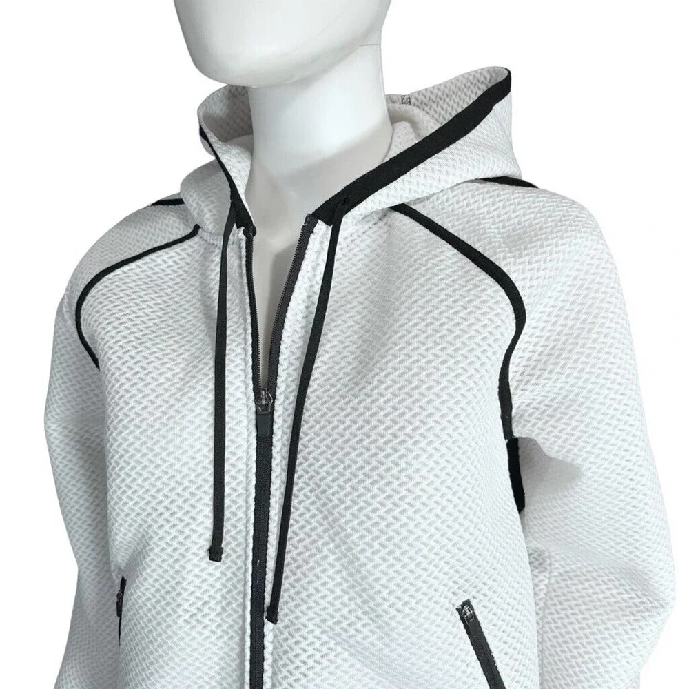 Hot Beso Hooded Zip Up Jacket White Black Women's Medium